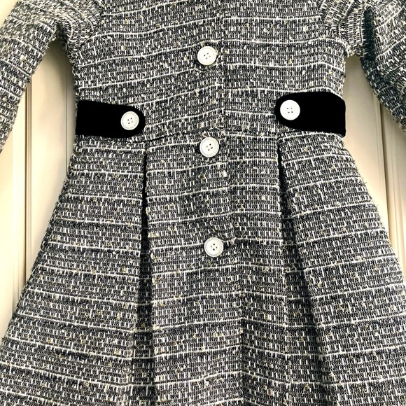 Blueberi Gold Button Up Sparkly Pleated Tweet Peplum Jacket Velvet Trim Size 6 - Picture 2 of 6